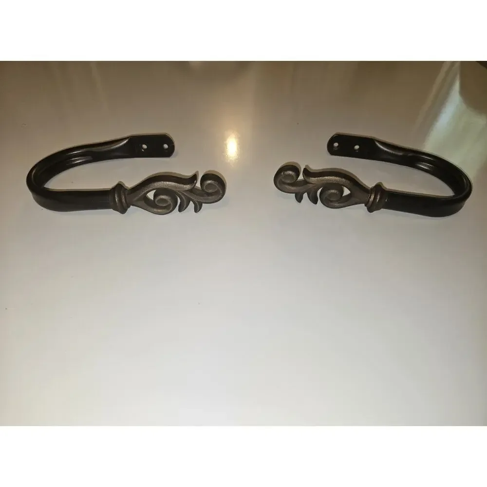 Pair Decorative Metal Curtain Holdbacks Tiebacks Black Bronze Scroll Design 8